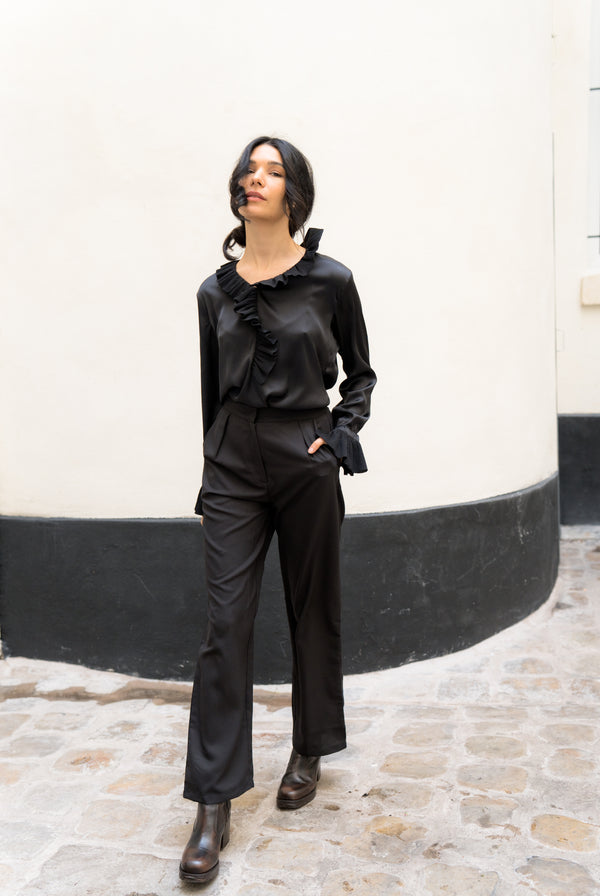 Pantalon taille haute en viscose